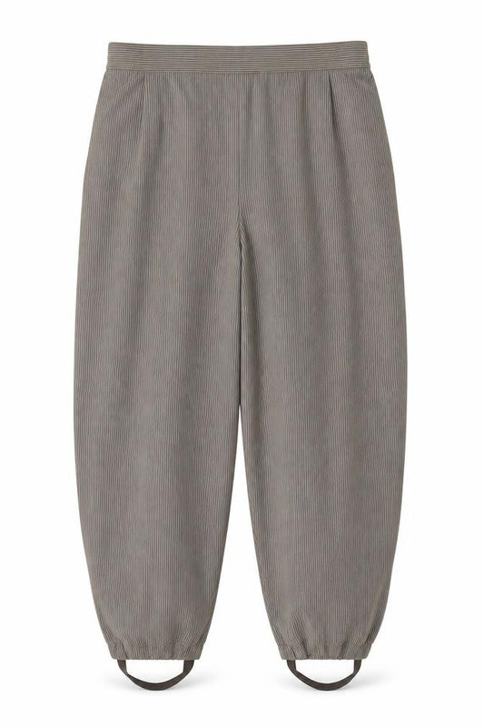 Front view of Essence women’s brown striped polyester trousers, size UK 24, 29-inch leg regular
