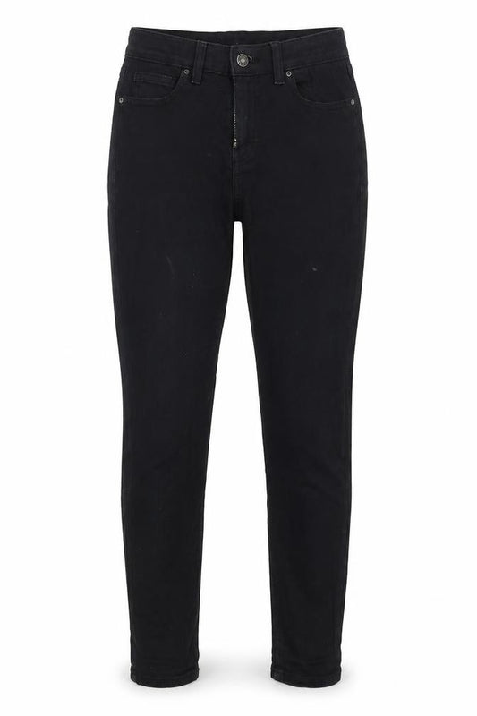 Front view of Topshop women’s black cotton skinny jeans, size UK 26, in, 26-inch leg regular button