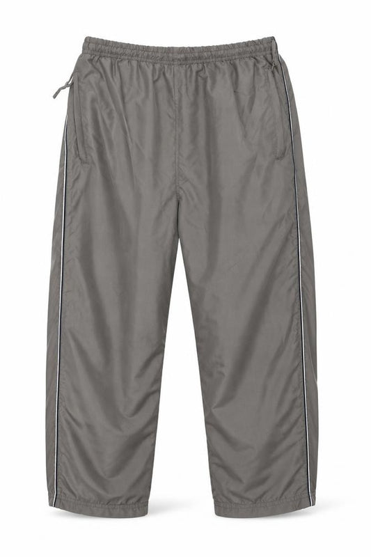 Front view of us men’s green polyester trousers, size L, 21-inch leg regular