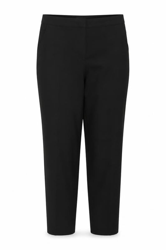 Front view of Atmosphere women’s black polyester trousers, size UK 12, 29-inch leg regular button