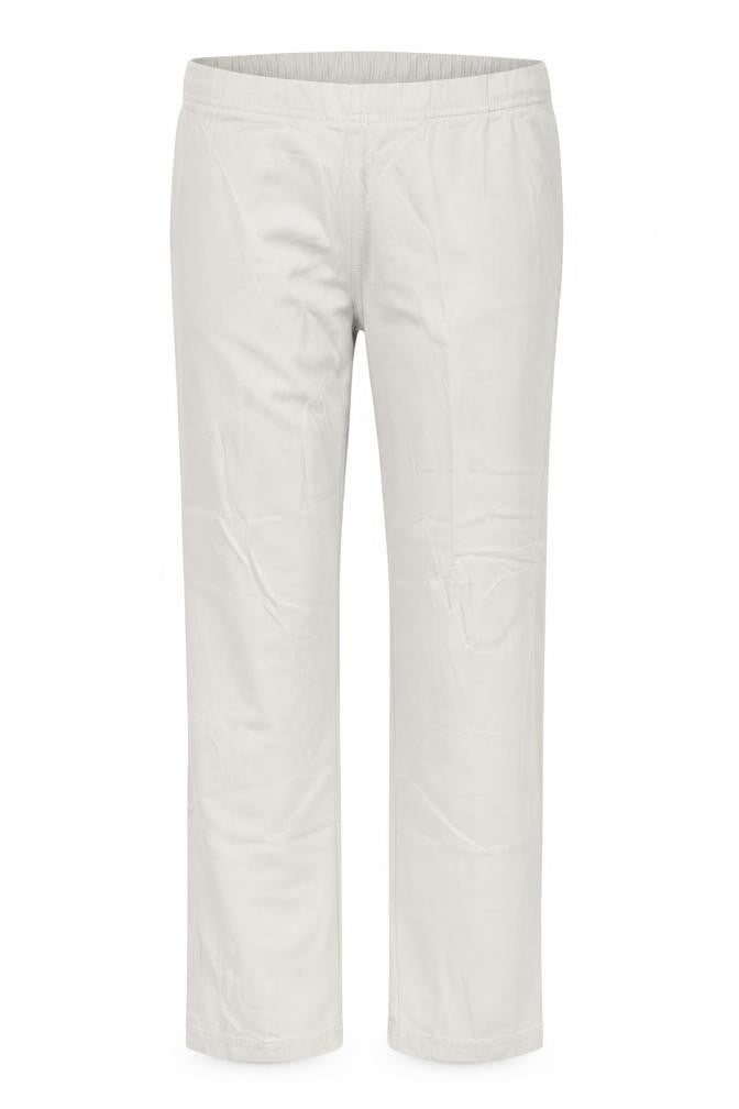 Front view of BHS women’s beige cotton straight jeans, size UK 12, 27-inch leg regular button