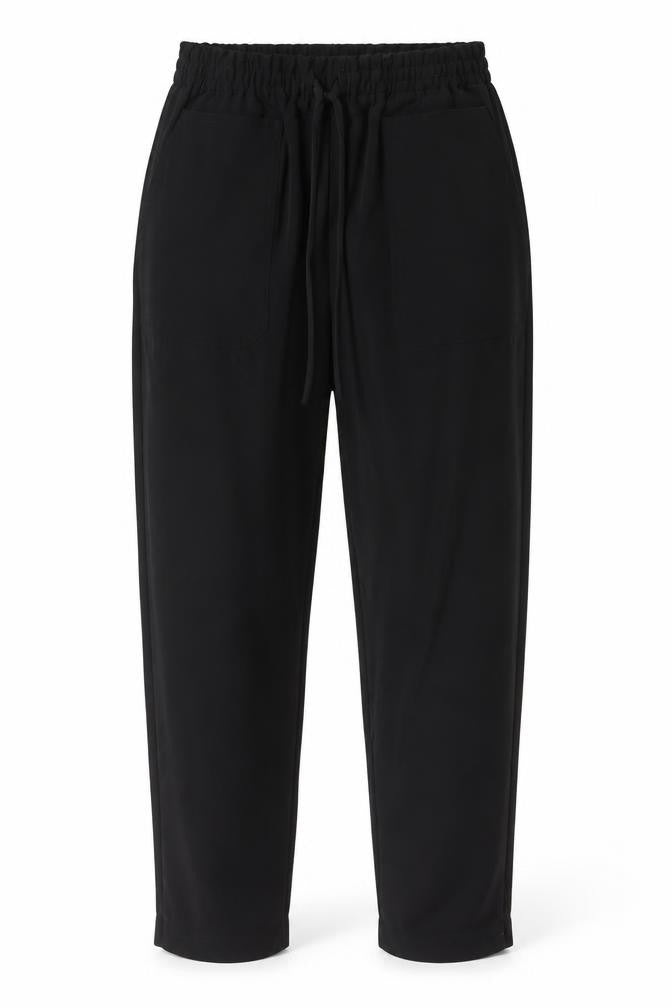 Front view of Object women’s black polyester trousers, size UK 12, 28-inch leg regular