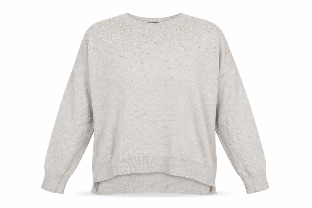 Front view of Atmosphere women’s beige round neck viscose jumper, size L
