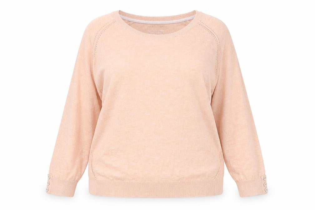Front view of Marks & Spencer women’s pink round neck cotton jumper, size UK 14