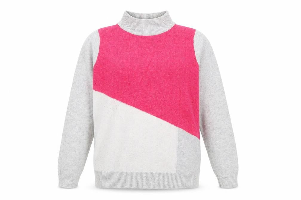 Front view of Preworn women’s multicoloured high neck polyester jumper, size UK 12