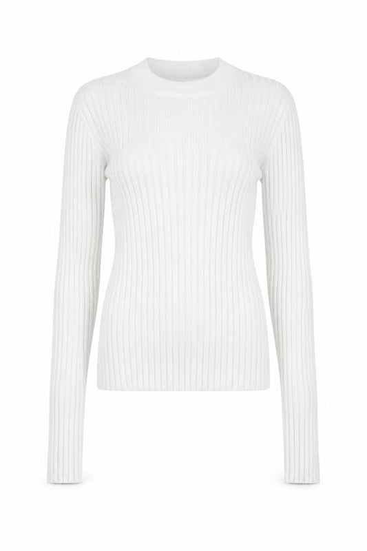 Front view of ASOS women’s white crew neck polyester jumper, size UK 6
