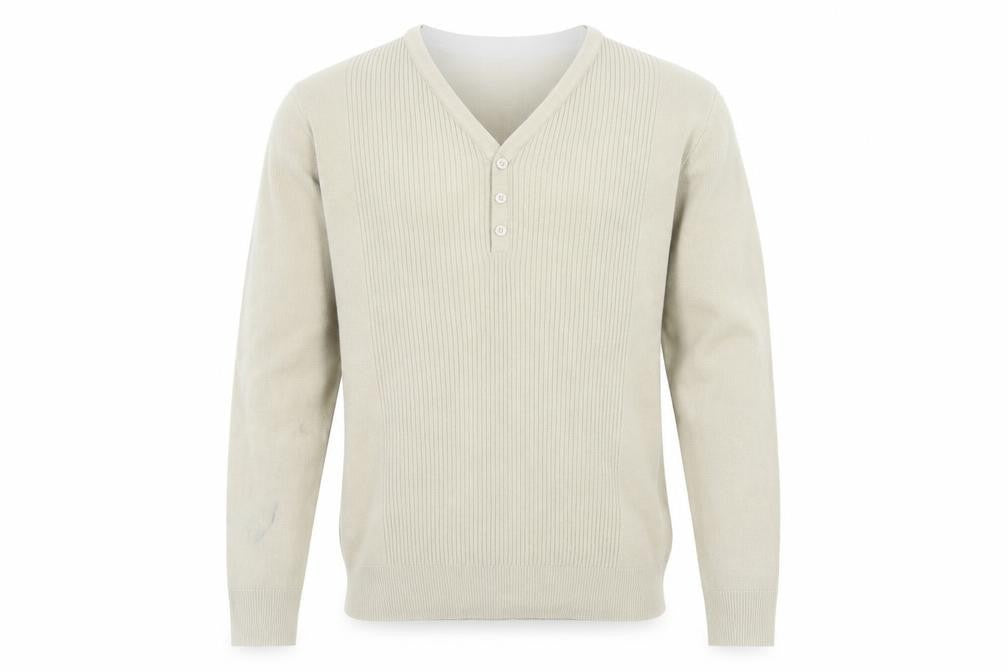 Front view of George men’s beige v-neck acrylic jumper, size S