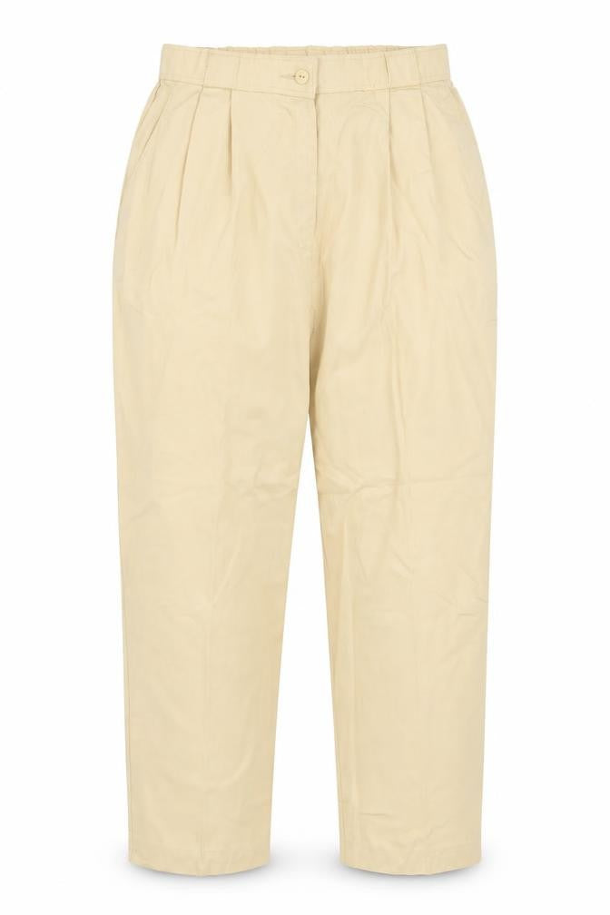Front view of Sensations women’s yellow polyester trousers, size UK 14, 26-inch leg regular button
