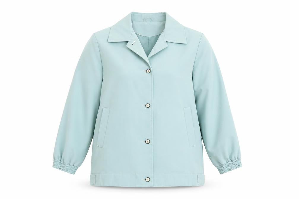Front view of Preworn women’s green overcoat coat, size UK 16, button