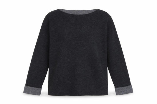 Front view of Basic women’s black boat neck viscose jumper, size S