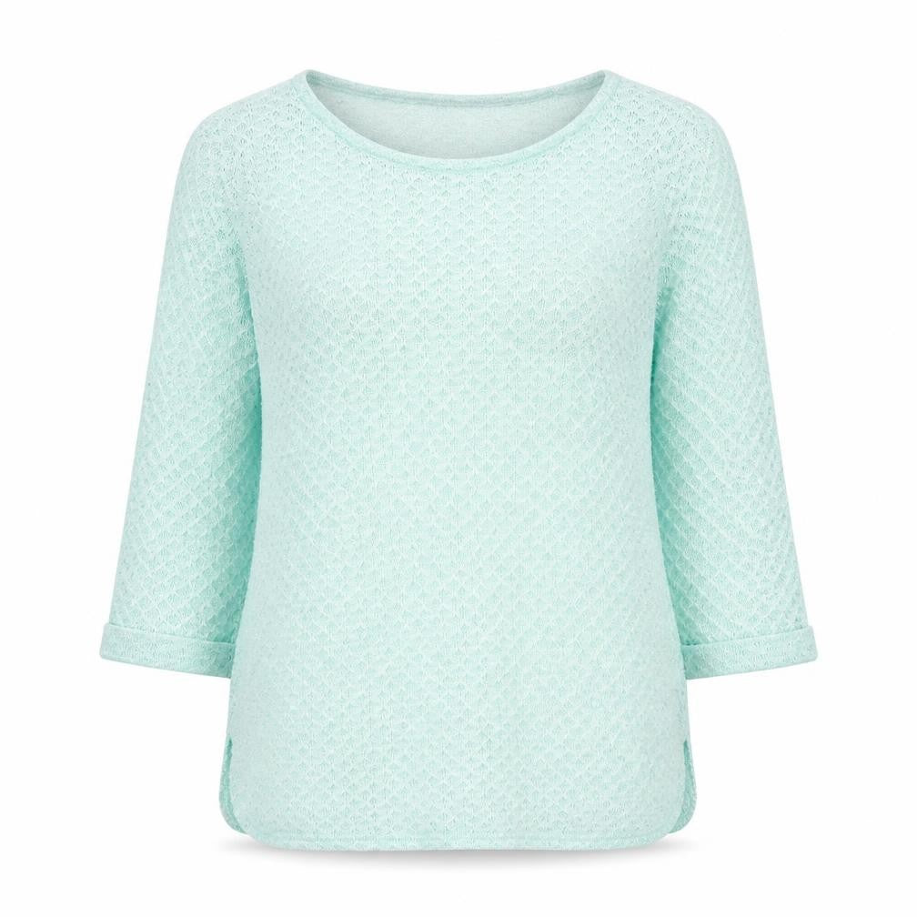 Front view of New Look women’s green round neck polyester jumper, size UK 10