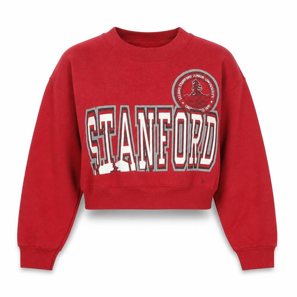 Front view of Americas Finest women’s red polyester pullover sweatshirt, size L, pullover - cropped