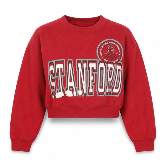 Front view of Americas Finest women’s red polyester pullover sweatshirt, size L, pullover - cropped