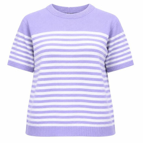 Classic Womens Purple Scoop Neck Striped Acrylic Pullover Jumper Size L