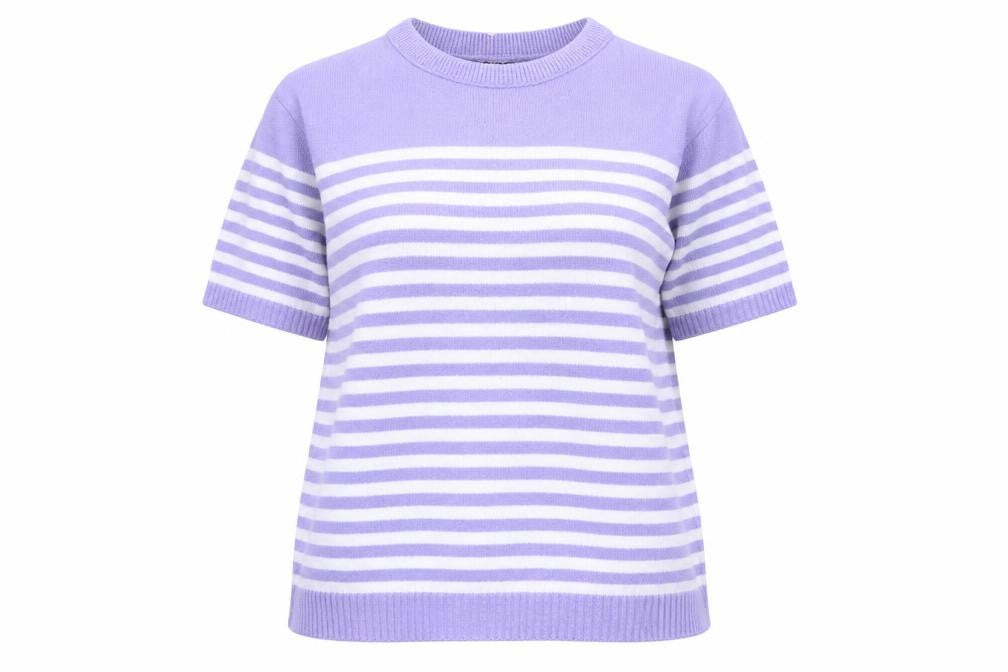 Classic Womens Purple Scoop Neck Striped Acrylic Pullover Jumper Size L