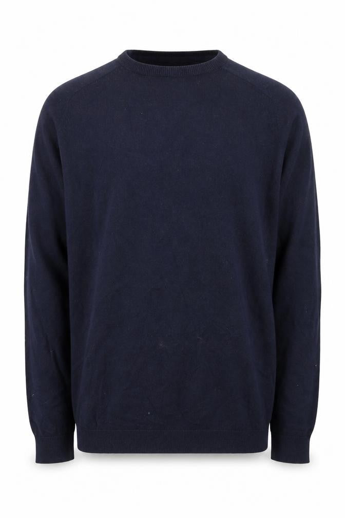 Front view of Next men’s blue square neck cotton jumper, size M
