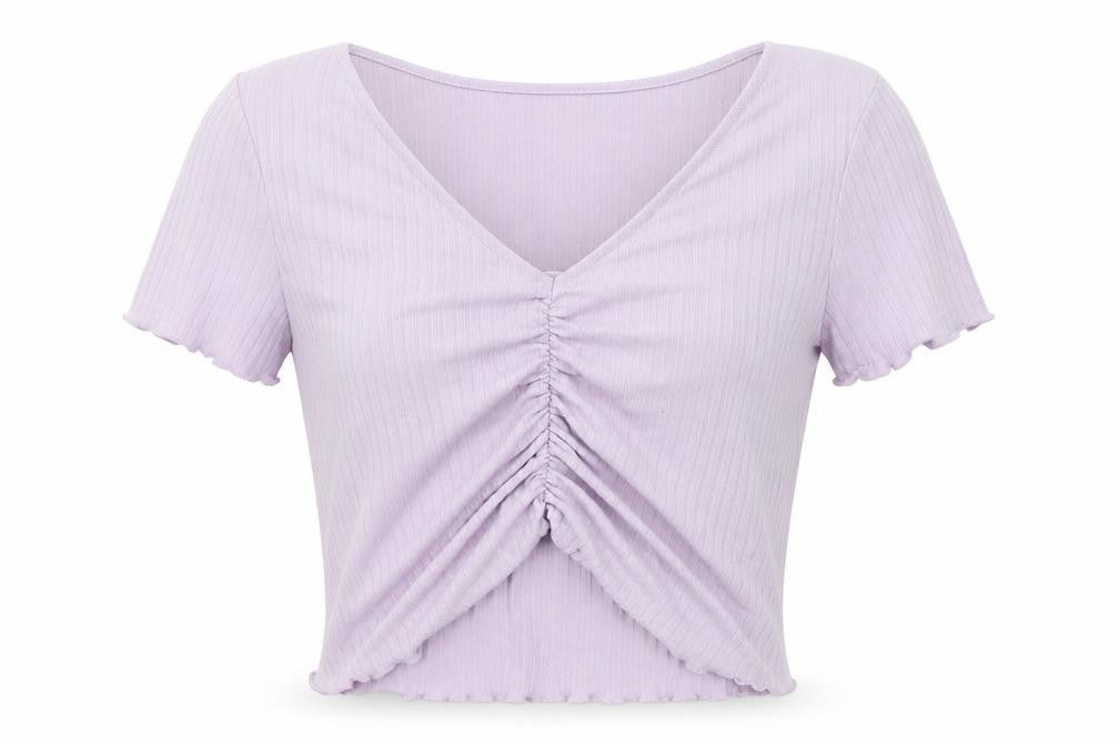 Front view of New Look women’s purple v-neck polyester jumper, size UK 12