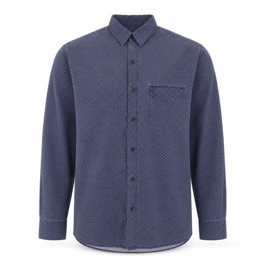 Front view of Topman men’s blue check cotton button-up, size M, collared