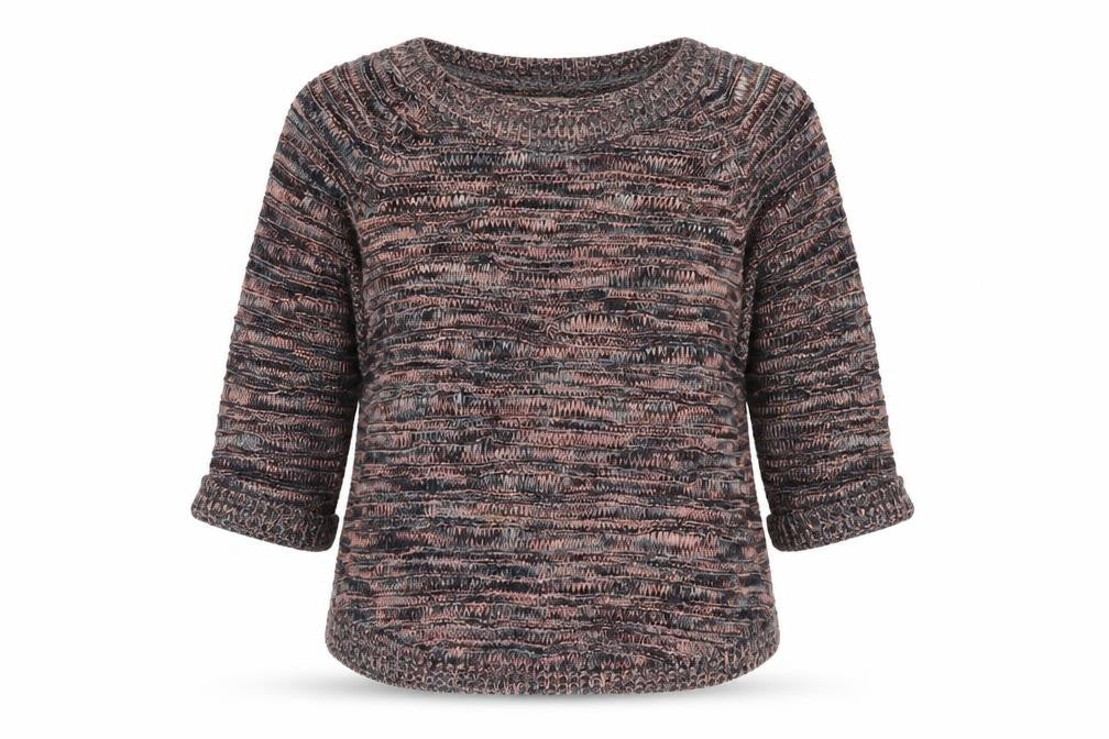 Front view of BHS women’s multicoloured round neck acrylic jumper, size UK 16