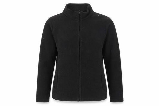 Front view of Marks & Spencer women’s black collared polyester jumper, size UK 14