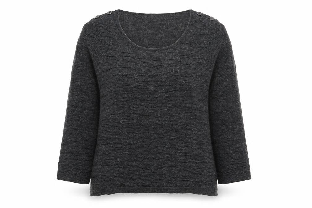Front view of Country Casuals women’s grey round neck acrylic jumper, size M