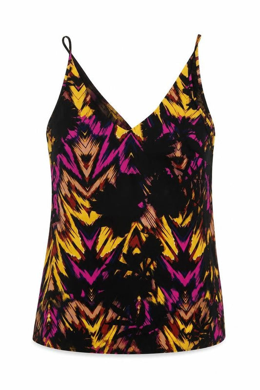 Front view of Papaya women’s multicoloured geometric polyester basic t-shirt, size UK 8, v-neck