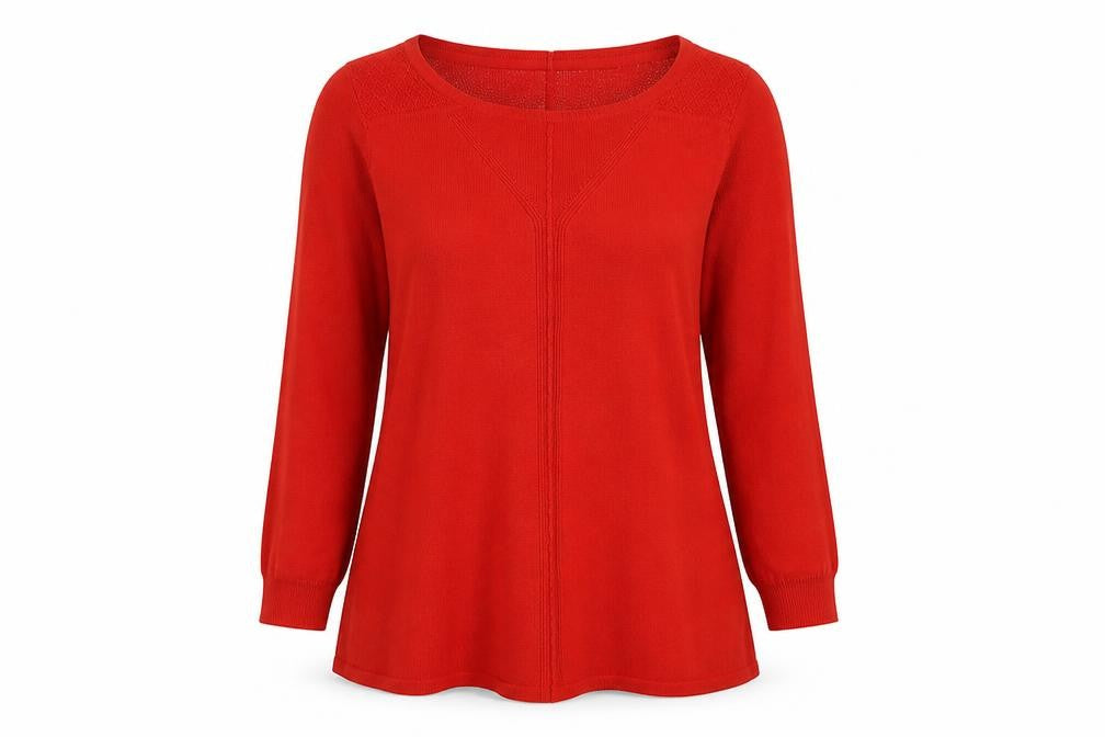 Front view of Principles women’s orange round neck polyester jumper, size UK 8