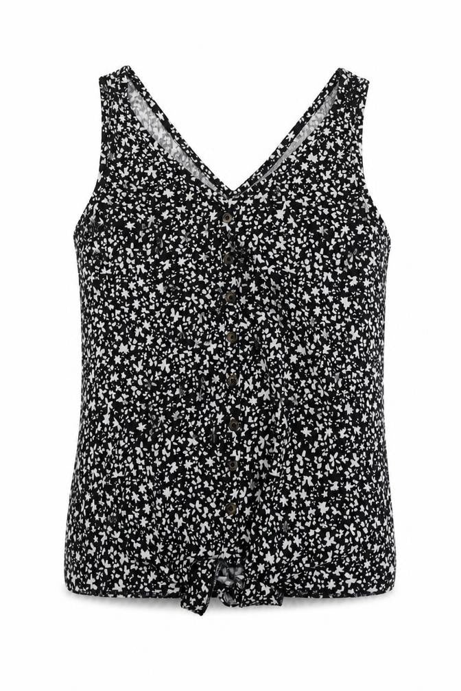 Dunnes Womens Black Geometric Polyester Basic T-Shirt Size S V-Neck
