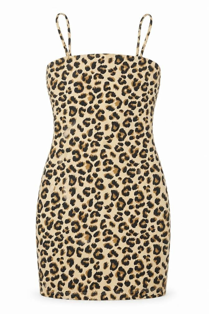 Front view of H&M women’s multicoloured animal print cotton bodycon, size UK 2, round neck