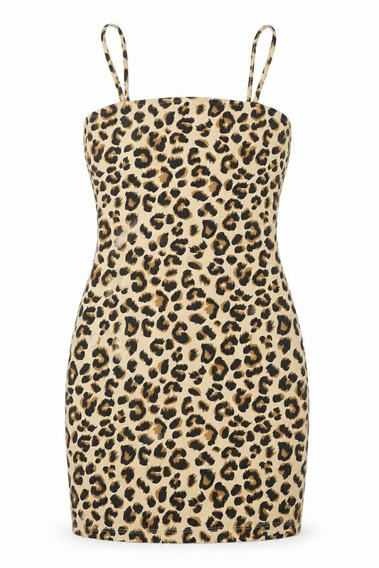 Front view of H&M women’s multicoloured animal print cotton bodycon, size UK 2, round neck
