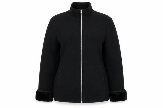Front view of Debenhams women’s black jacket, size UK 12, zip