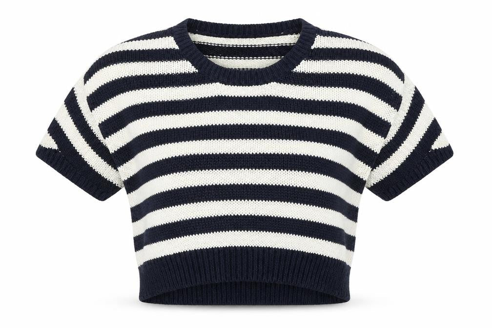 Front view of H&M women’s multicoloured round neck striped acrylic jumper, size S