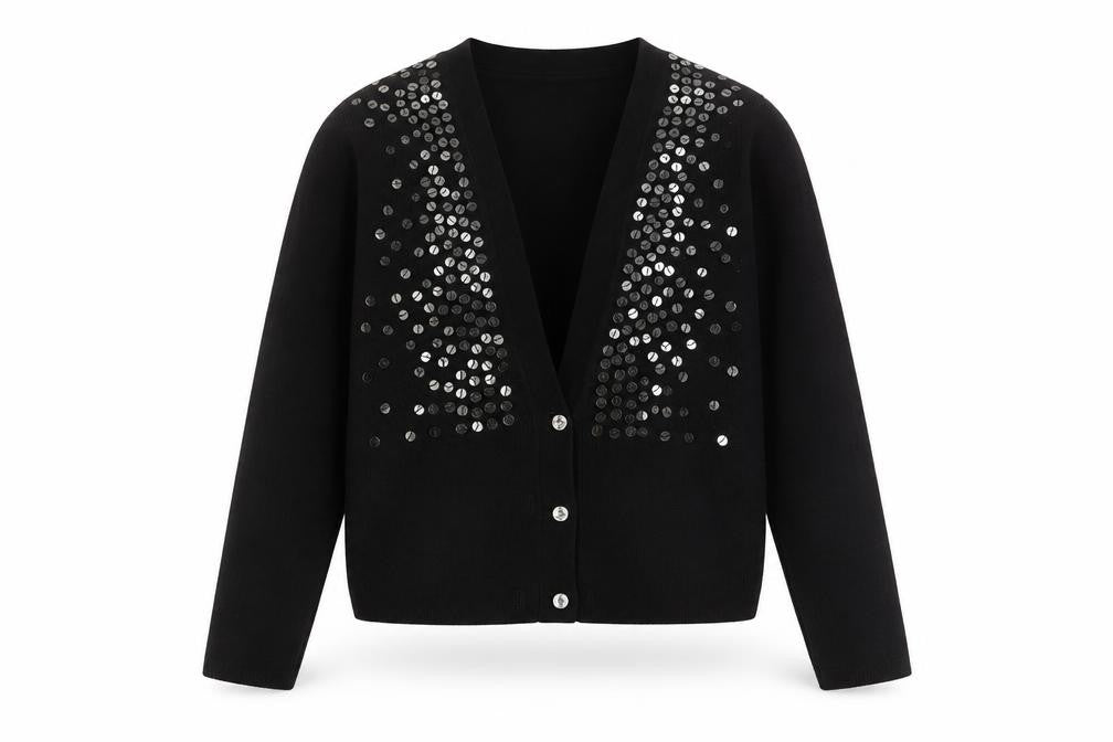 Select Womens Black Round Neck  Acrylic Cardigan Jumper Size 14