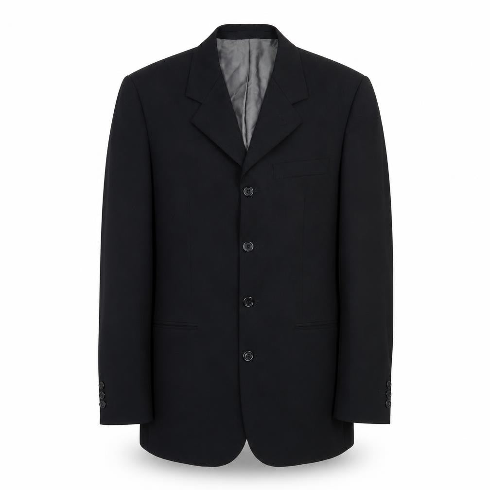 Front view of River Island men’s black polyester jacket blazer, size 38