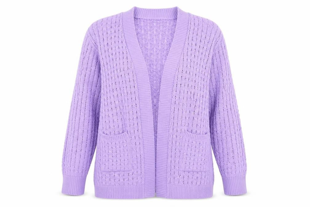 Pure & Natural` Womens Purple V-Neck  Acrylic Cardigan Jumper Size M