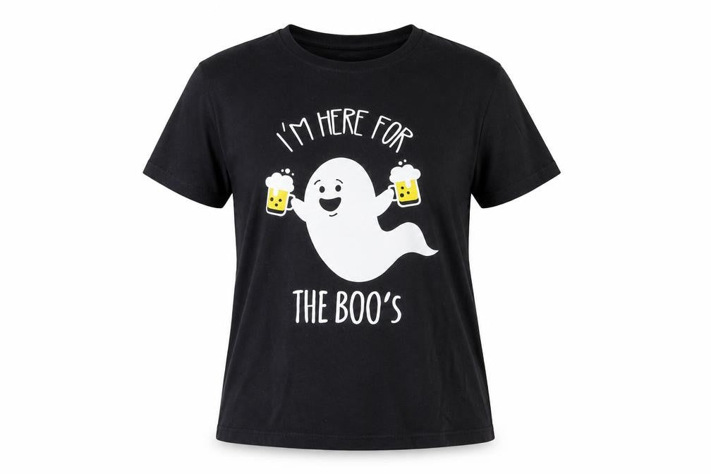 Front view of Hallow Scream women’s black cotton basic t-shirt, size L, crew neck - ghost