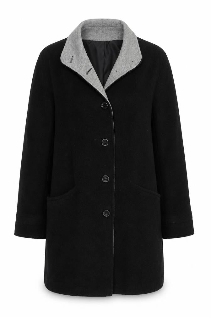 Front view of BHS women’s grey pea coat coat, size UK 12, button