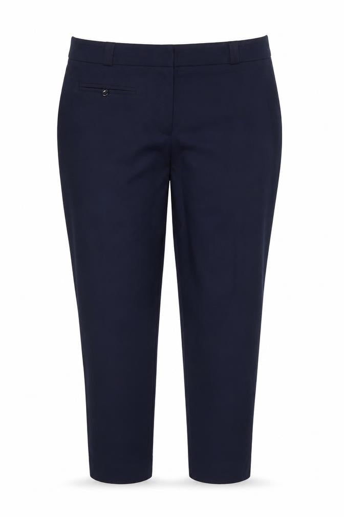 Front view of Select women’s blue polyester trousers, size UK 16, 25-inch leg regular zip