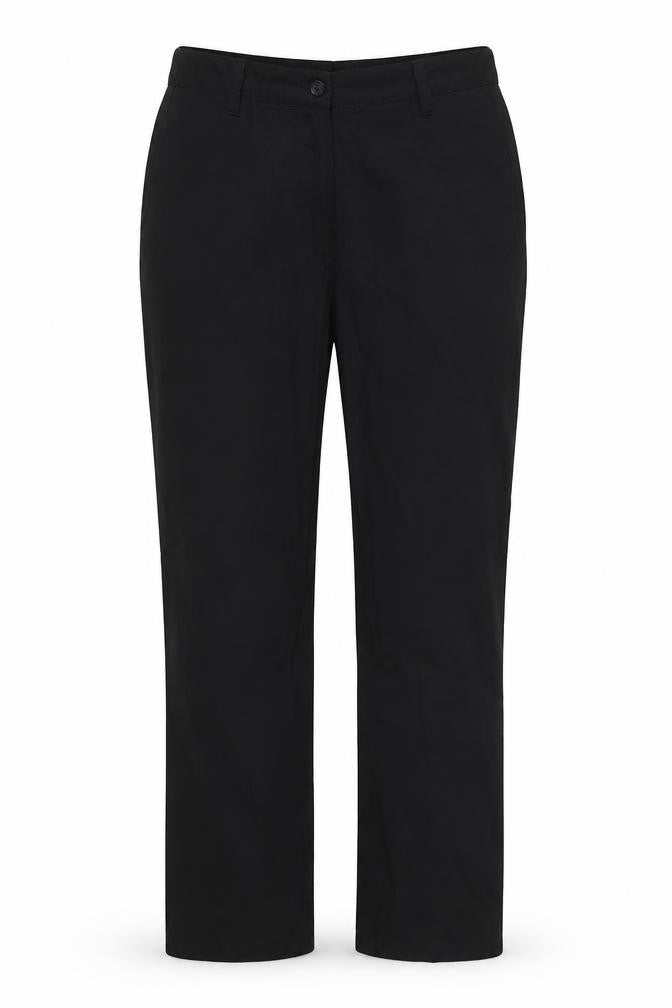 Front view of Behrens women’s black polyester trousers, size UK 12, 29-inch leg regular zip