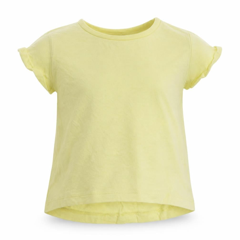 Front view of Next girls’ yellow 100% cotton basic t-shirt, size 3-6, months round neck pullover