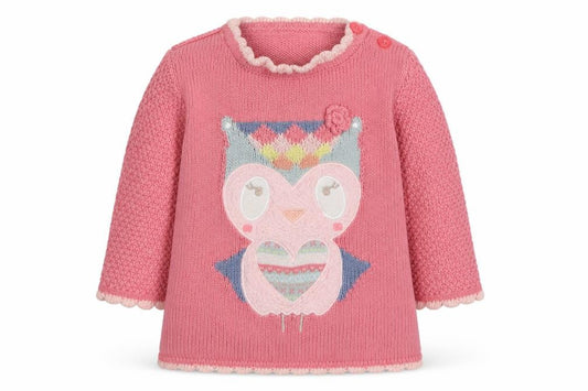 Front view of George girls’ pink cotton jumper, size 3-6, months button
