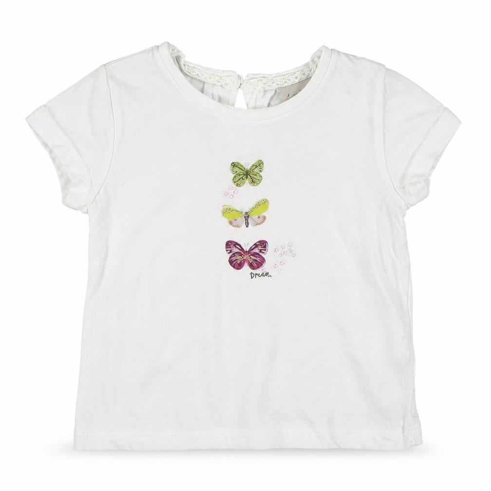 Front view of Next White 100% Cotton Basic T-Shirt, size 6-9, Months Round Neck Pullover