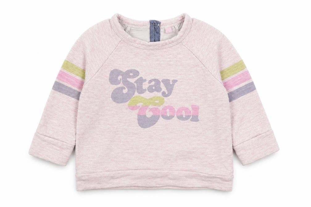 Front view of Next girls’ pink striped 100% cotton jumper, size 9-12, months button