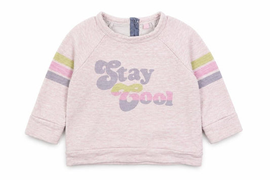 Front view of Next girls’ pink striped 100% cotton jumper, size 9-12, months button