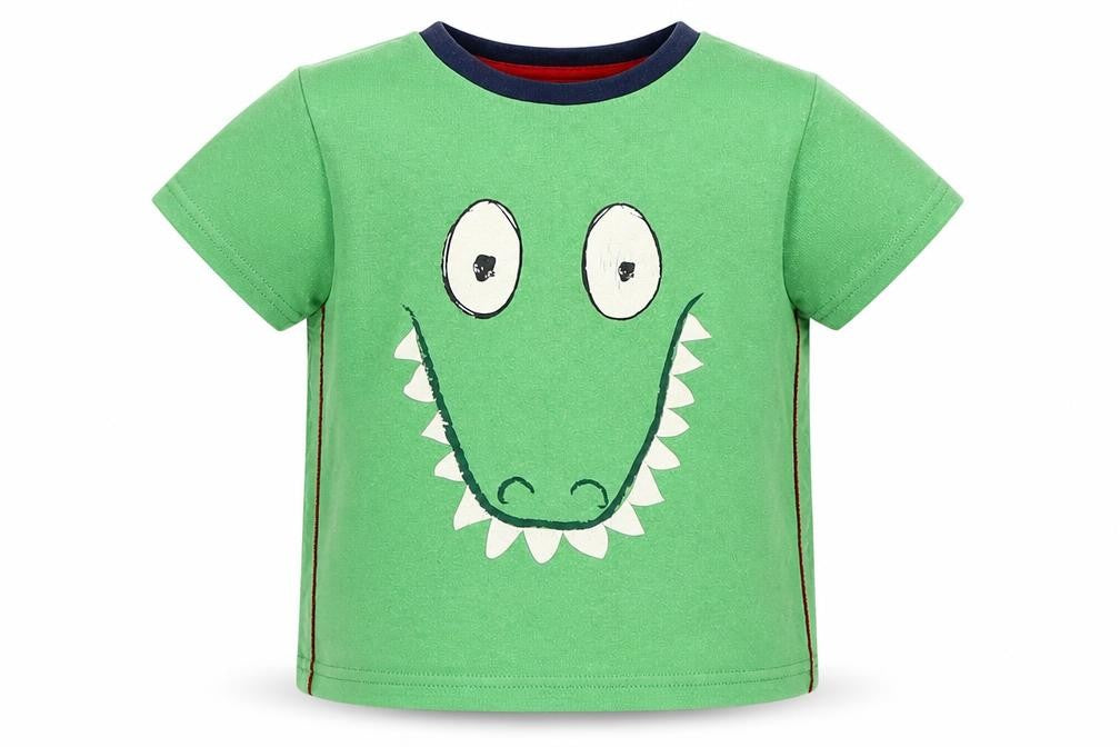 Front view of Ladybird boys’ green 100% cotton basic t-shirt, size 12-18, months round neck pullover