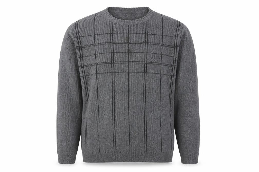 Burton Menswear Mens Grey Round Neck Striped Acrylic Pullover Jumper Size L