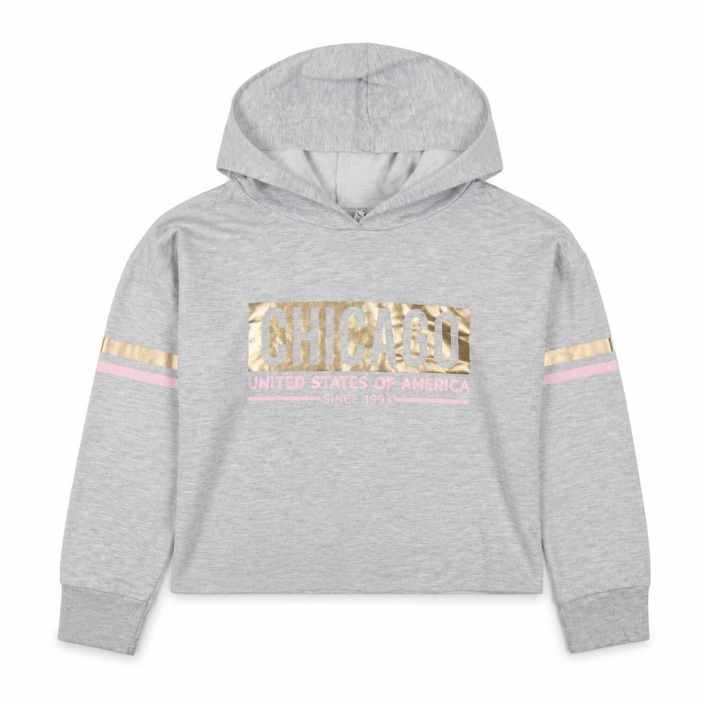 Front view of Primark girls’ grey polyester pullover hoodie, size 9-10, years pullover