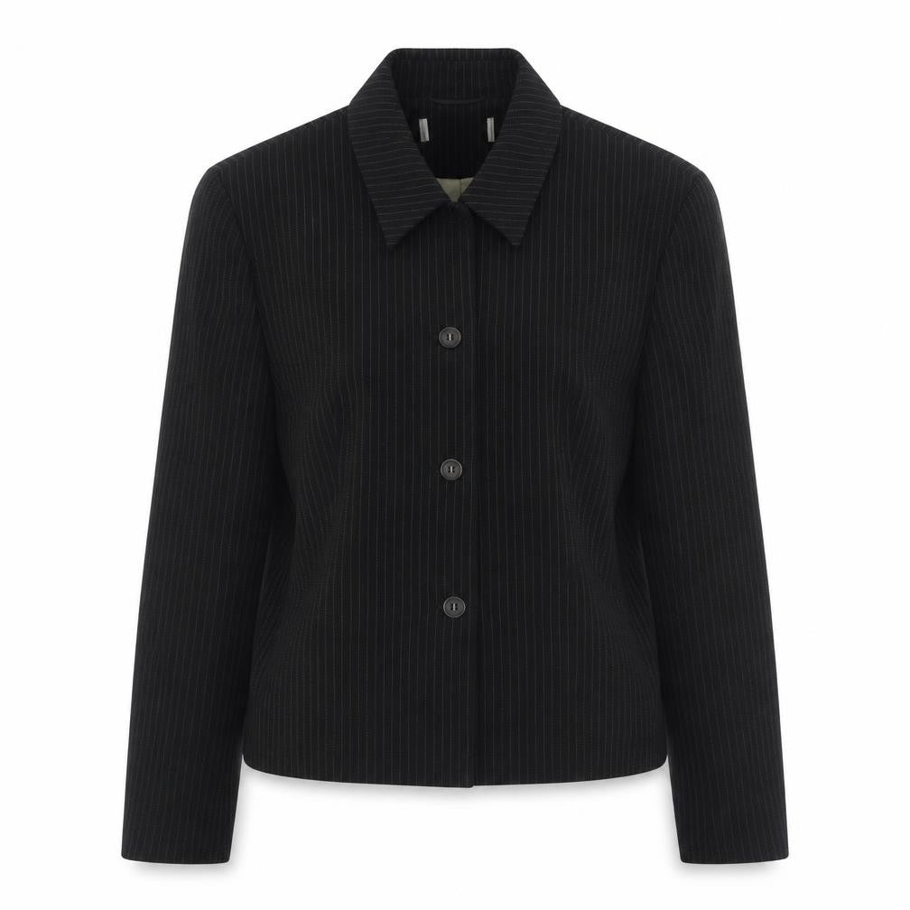 Front view of Wallis women’s black striped jacket blazer, size UK 10, button