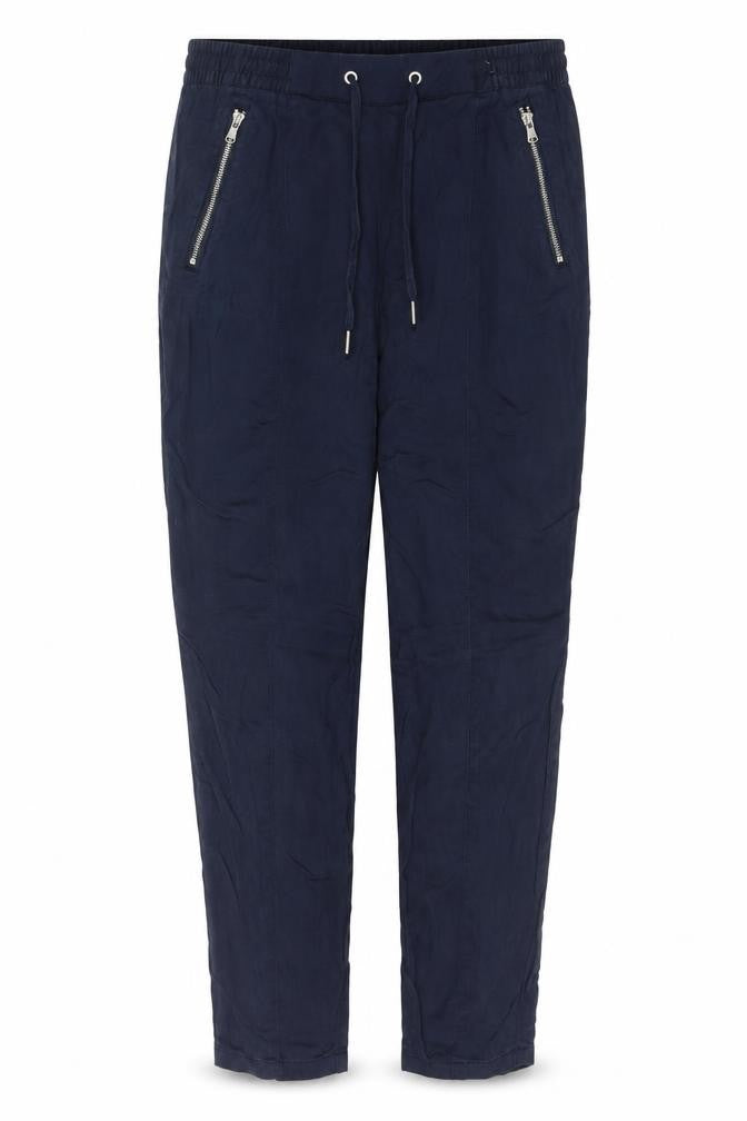 Front view of H&M women’s blue lyocell trousers, size UK 6, 27-inch leg regular tie