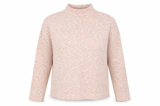 Front view of H&M women’s pink round neck polyester jumper, size M
